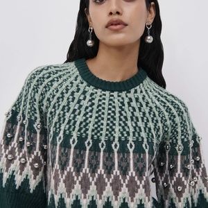 NEW JONATHAN SIMKHAI AUDREE FAIR ISLE PULLOVER SWEATER